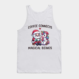 Coffee connects magical beings - Unicorn and Santa Tank Top